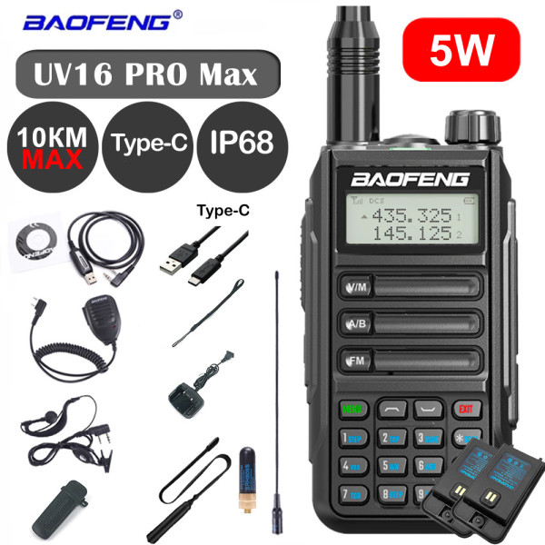 Рация (радиостанция) Baofeng Black UV-16 Pro Max V1 (5W) IP68 Type-C (2 АКБ) - UV-16-PRO-MAX-V1