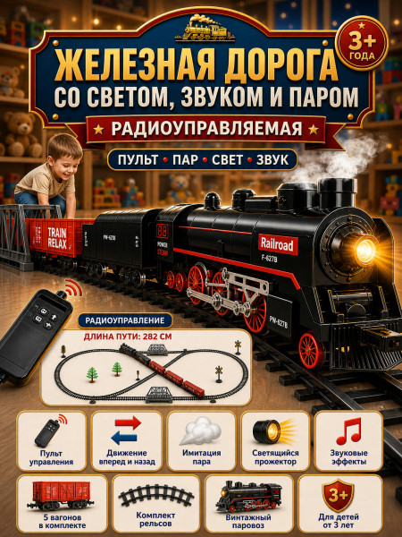 Железная дорога (свет, пульт, пар) - F-627B